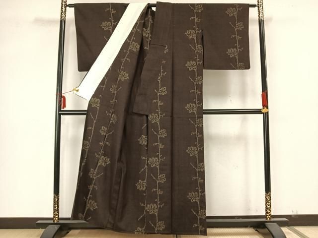 平和屋着物▽本場結城紬 重要無形文化財 単衣 110亀甲 亀甲花