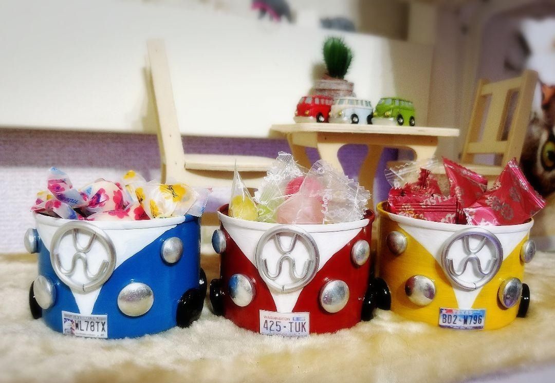 リメイク缶 ミニクーパー 3色セット 車 多肉植物の鉢に 小物入れに
