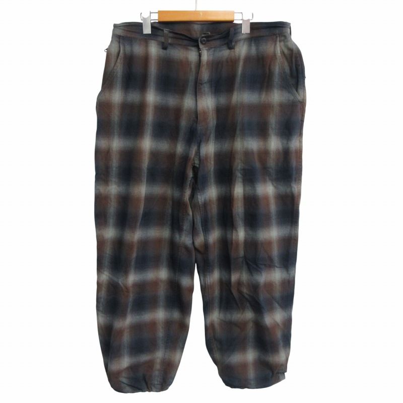 ビームス BEAMS SSZ 21AW RAMOMBRE PANTS オンブレチェック フランネル ワイドパンツ 21F-SK054 スラックス ブラウン グレー L