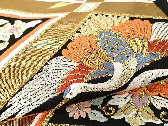 平和屋着物○唐織 西陣の老舗 名門 藤原織物 六通柄袋帯 菱飛鶴花唐草