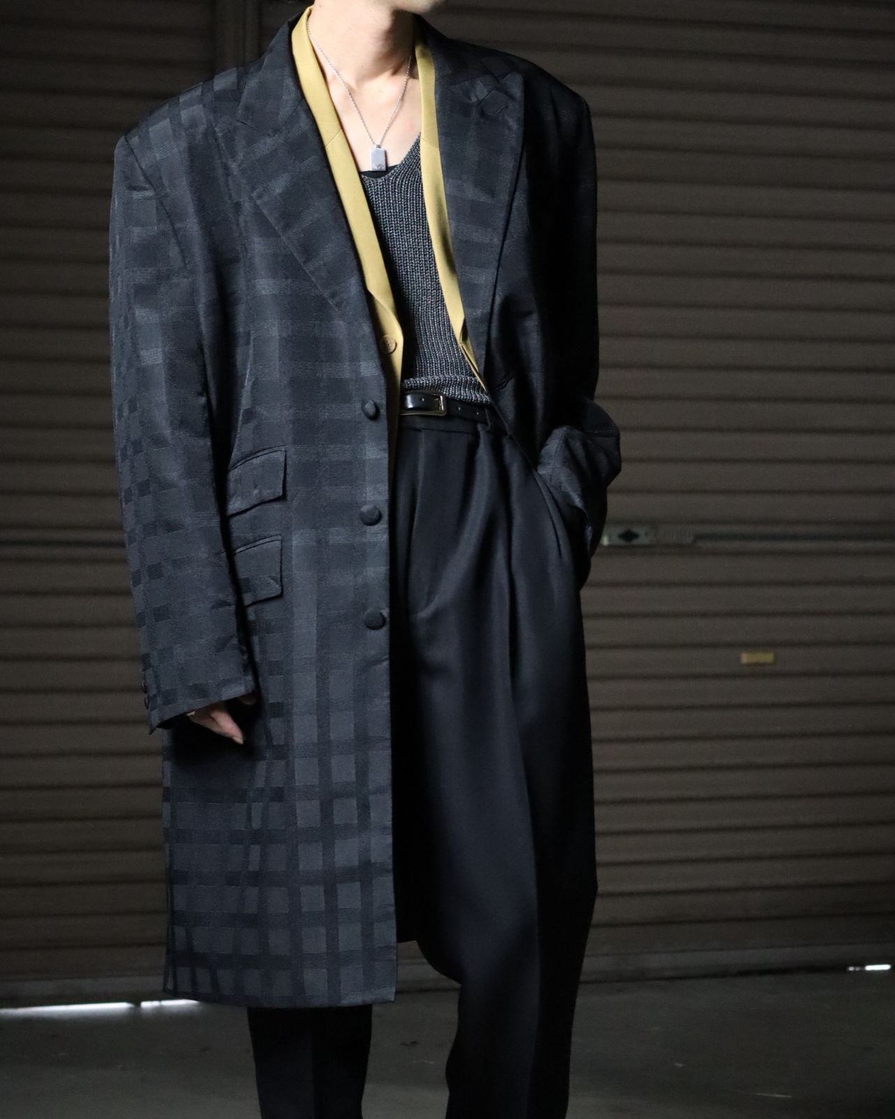jacquard check oversized Chester coat black 80s 90s vintage