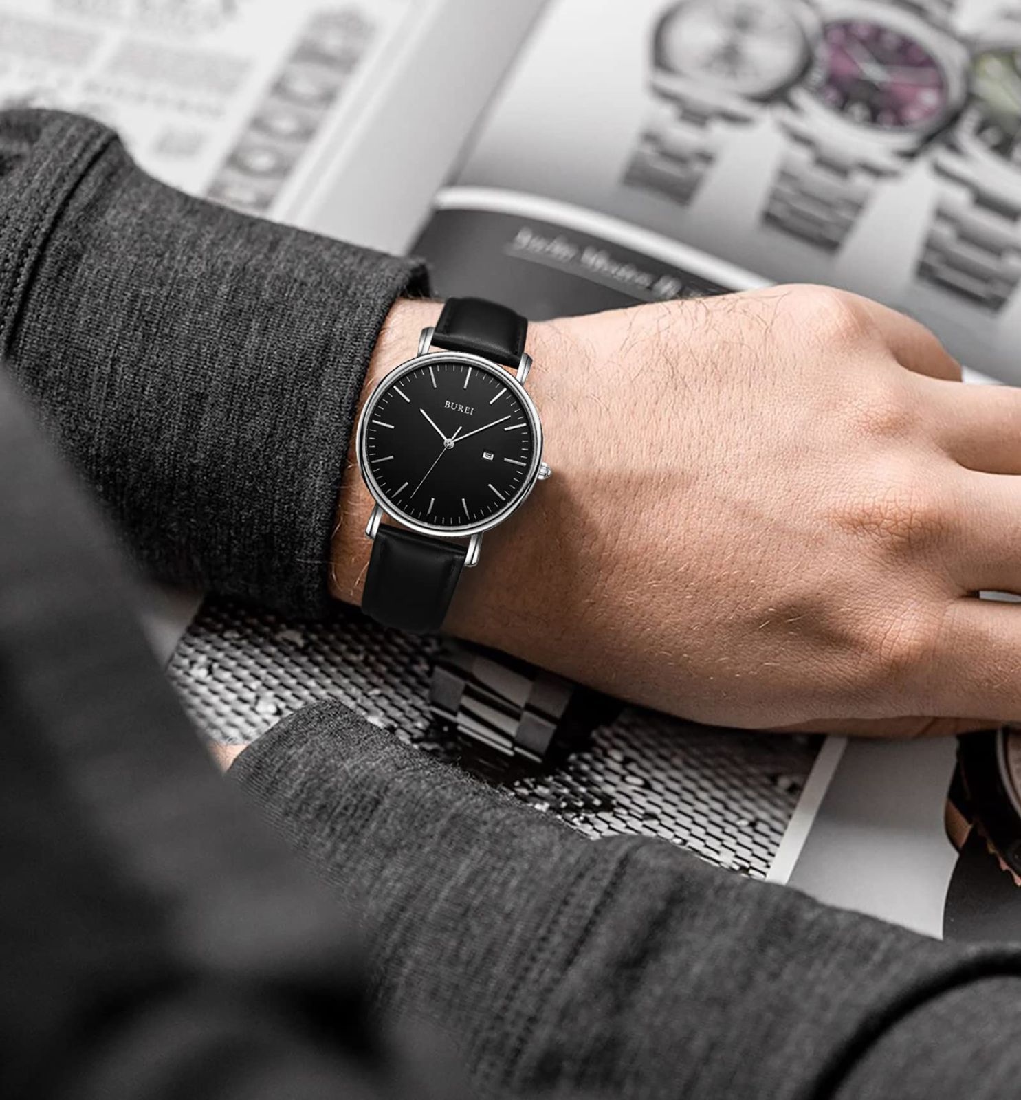 数量 時計U ブランド 薄型 おしゃれ 革バンド シンプル 腕時計 BUREI メンズ