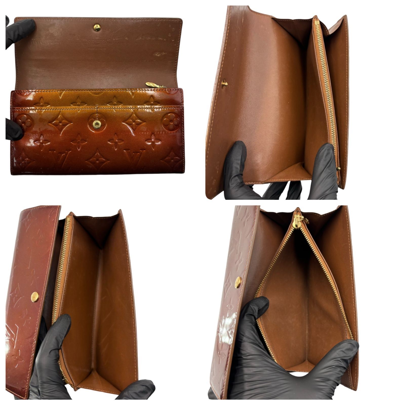 LOUIS VUITTON ルイヴィトン 2つ折り長財布 エナメル ブラウン 328-5 