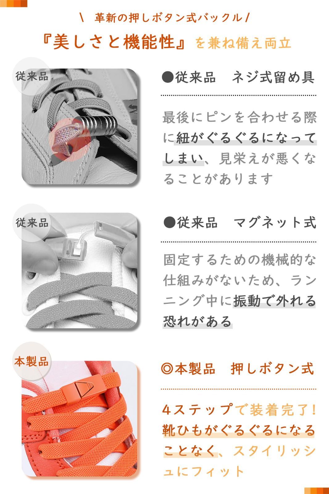 伸びる靴紐 ゴム