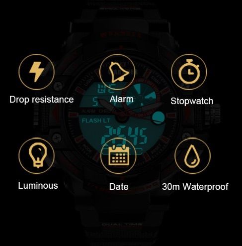 16新品 送料無料 デジタル腕時計多機能 ボーイズ（キッズ）から大人まで 黒×金-2