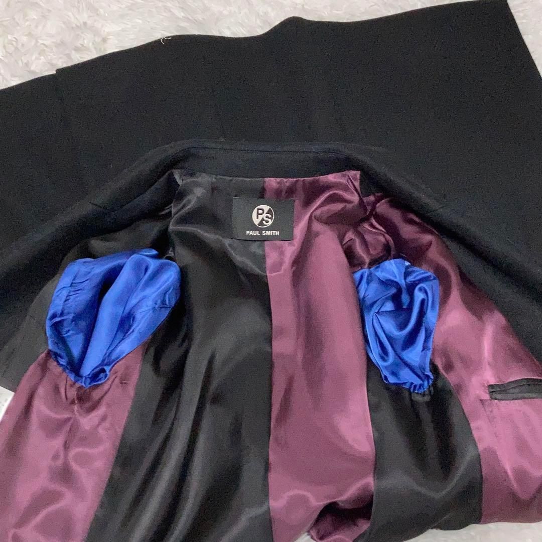 【美品】PAUL SMITH チェスターコート ウール キュプラ 黒 紫 38 美品】PAUL SMITH チェスターコート ウール キュプラ 黒 紫 38