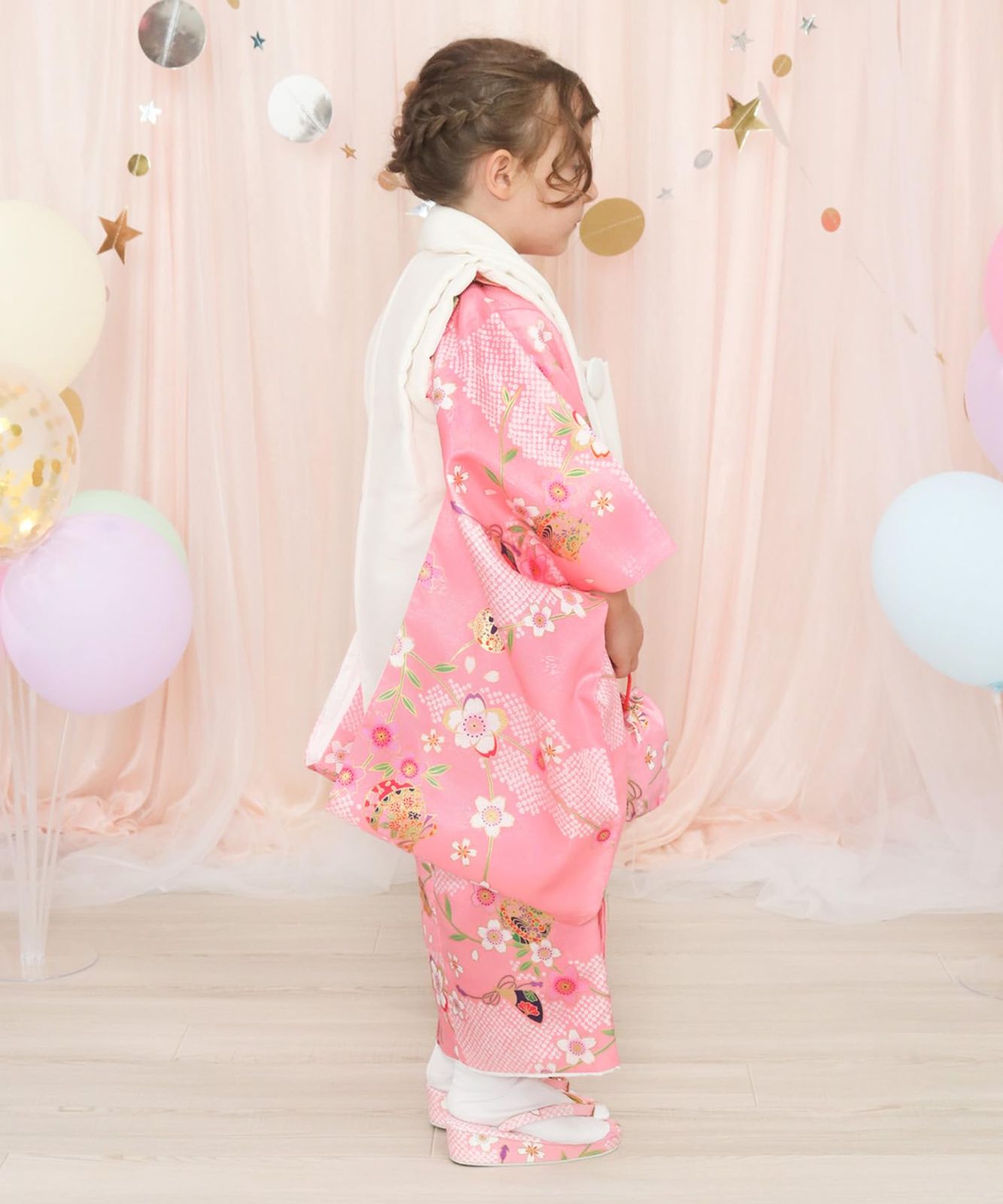 KYOETSU キョウエツ 七五三 3歳 女の子 ガールズ 着物 セット 被布 無地被布 小物 フルセット 753 3.桜の春夢 90-100cm