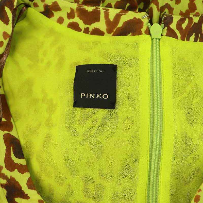 ピンコ PINKO ヒョウ柄 ワンピース 膝丈 五分袖 Vネック ボリューム 