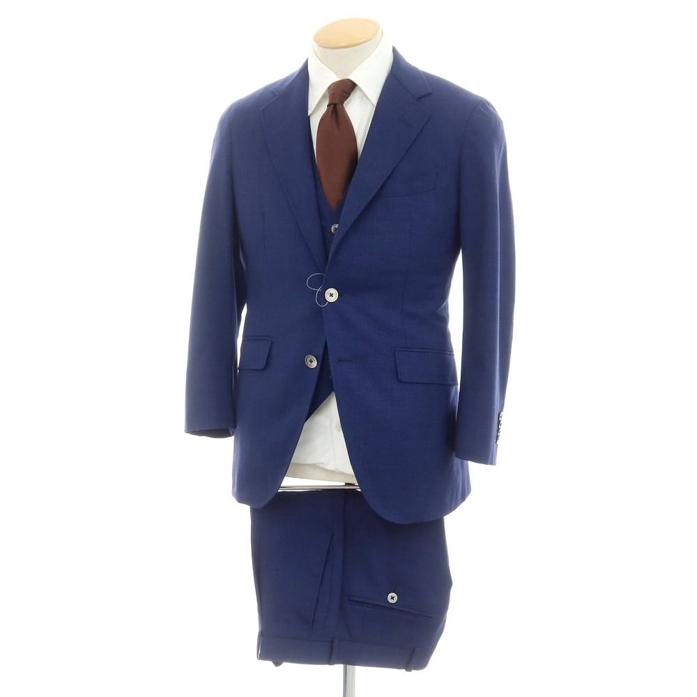 【中古】アザブテーラー azabu tailor 3ピース ウール ストライプ 3つボタンスーツ ダークブルー【サイズ40/76】【メンズ】