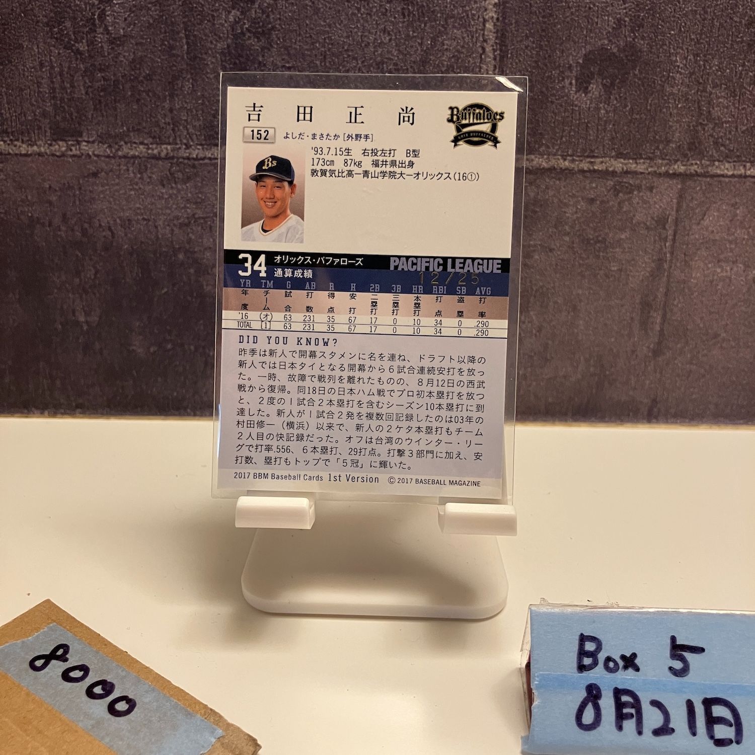 2017 BBM 1st Version 吉田正尚 12/25 赤箔サイン オリックス