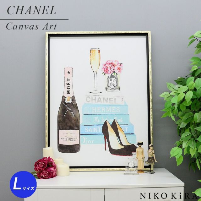 アートパネル アートポスター ブランド シャネル CHANEL オマージュアート モダン 玄関 トイレ キャンバス アート モノクロ アート 高級 アート ティールシャンパン L フレーム付き ブランド 