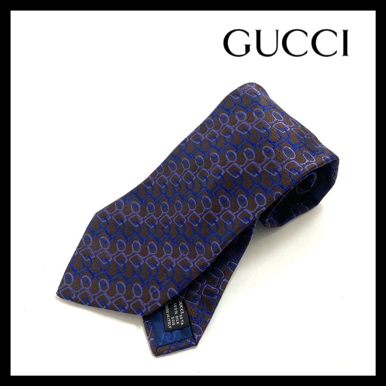 GUCCI (グッチ) シルク100％ ホースビット 総柄 ネクタイ
