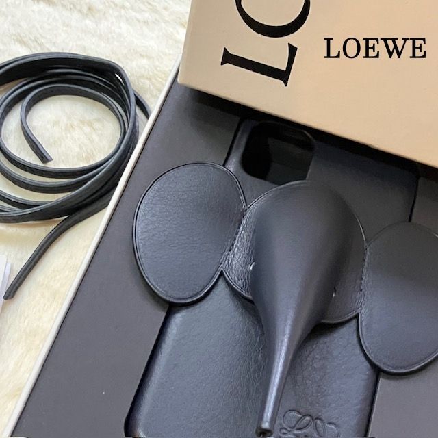 ロエベ LOEWE iPhone11pro ケース レザーストラップ ぞうさん 762008 DEEPBLUE 濃紺ネイビー