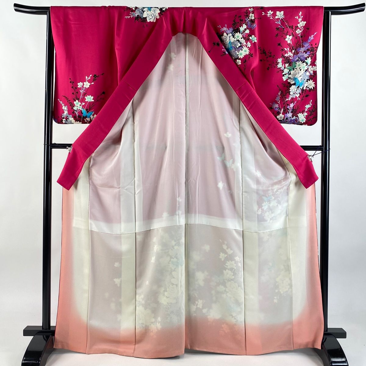 訪問着 美品 名品 草花 染め分け ピンク 袷 168cm 67.5cm L 正絹