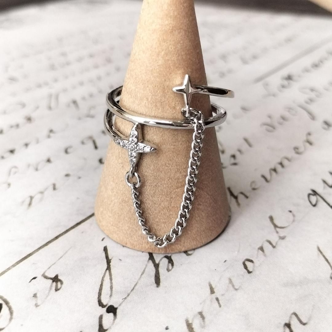 210M【シルバー925】揺れる クロス チェーン フリーリング 大人 上品