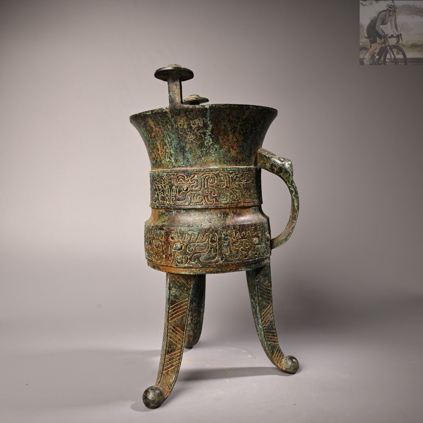 旧家蔵出し 古青銅器彫 銘文 三足酒杯 酒器 青銅器 副葬品 造型