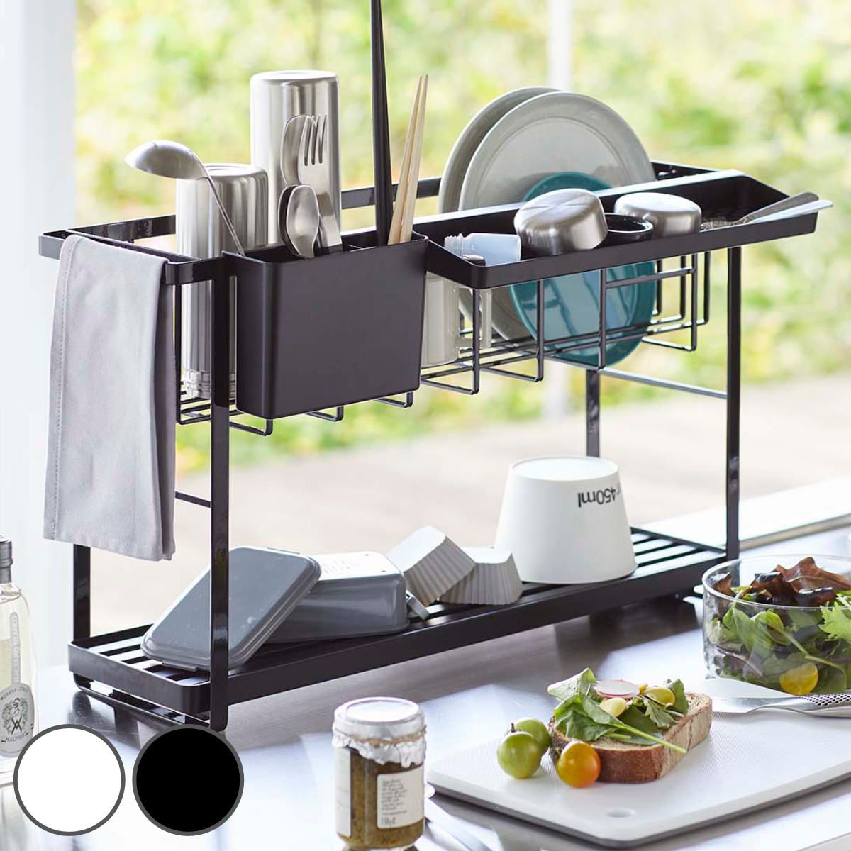 tower スリムスリーウェイ水切りワイヤーバスケット 2段 タワー 山崎実業 タワーシリーズ 水切りカゴ スリム 3way 水切りワイヤーバスケット 水切りラック 水切りかご 水切りバスケット ディッシュラック おしゃれ 5070