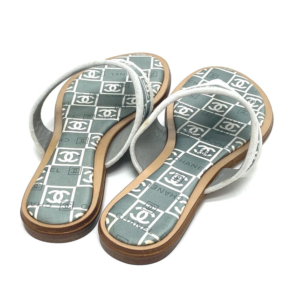 シャネル CC ココマーク ペタンコ フラット サンダル ウッド グリーン  