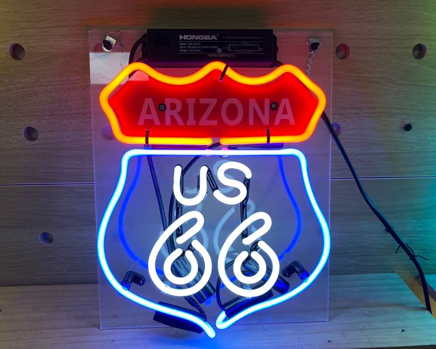 オーダー ネオンサイン US66 ルートガラス製 インテリア オリジナル LED 看板 ROUTE66 ネオン管風 壁掛け サインボード
