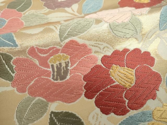 平和屋着物○六通柄袋帯 唐織 枝椿 金糸 正絹 逸品 DAAY1265ps - メルカリ