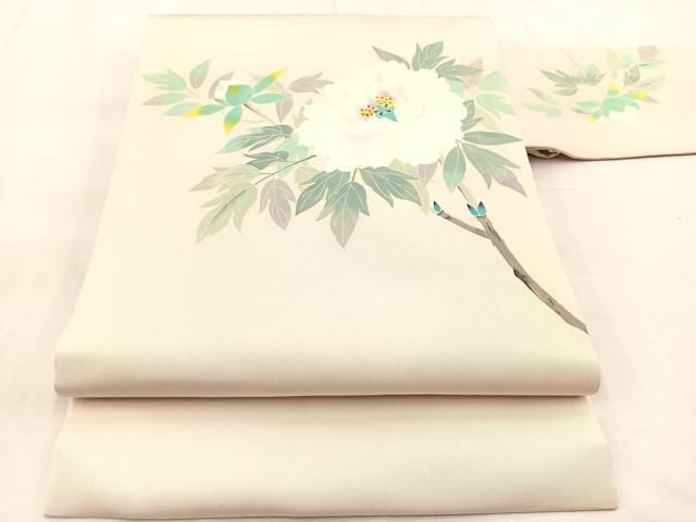 平和屋着物○本加賀友禅作家 水野洋子 塩瀬 九寸名古屋帯 牡丹花文  