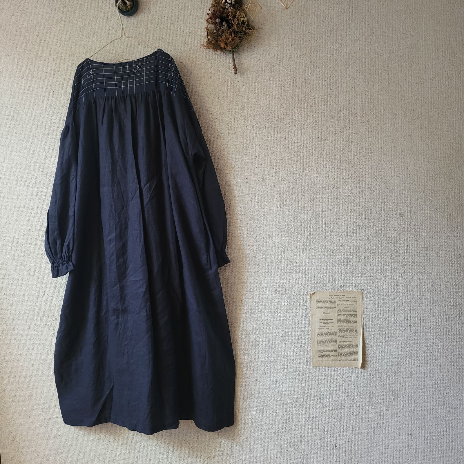 ミナペルホネン　sora check ネイビー　ワンピース　ハンドメイド ミナペルホネン sora check ネイビー ワンピース ハンドメイド