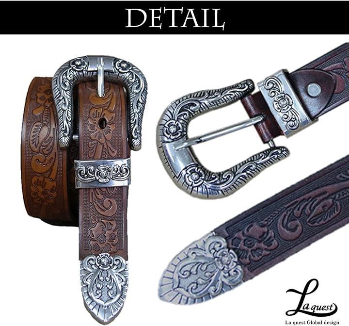 Laquest　ラクエスト　ウエスタンベルト　牛革　型押し Laquest カービング柄 型押し レザー ベルト ウエスタン D型バックル
