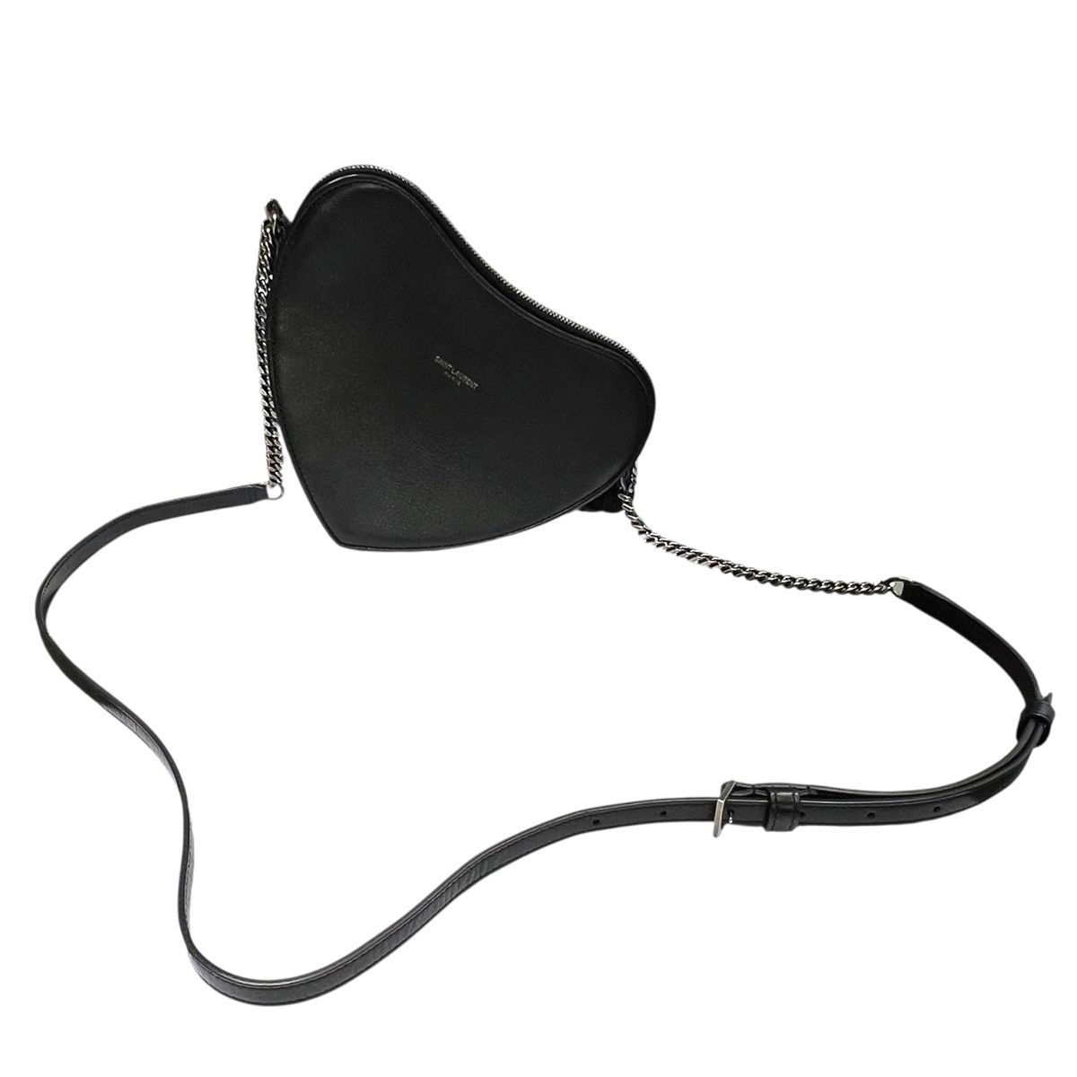 Saint Laurent サンローラン ハートフリンジ ショルダーバッグ 黒 レザー 540694 YSLロゴ チェーンバッグ レディース 24019083 HO