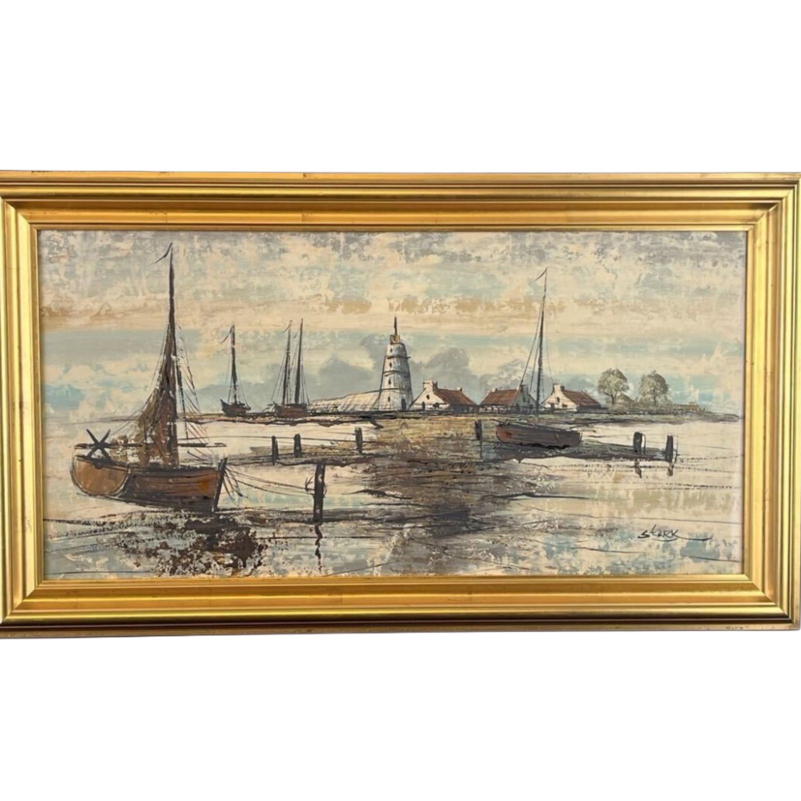 スターク T.Sterk 油彩 10号大 風景画 作品証明書 栞付 オランダ出身 海辺の作品 独特な技法
