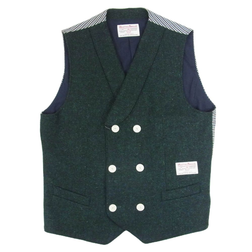 ミツミネ Mitsumine × Harris Tweed ウール ダブル ベスト グリーン系 L【中古】