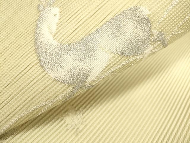 高級　正絹　洒落帯　名古屋帯　アンティーク　白系　銀糸　ナス　植物文　N7 平和屋着物＊夏物 絽綴れ 八寸名古屋帯 鹿 シカ 銀糸 正絹 逸品