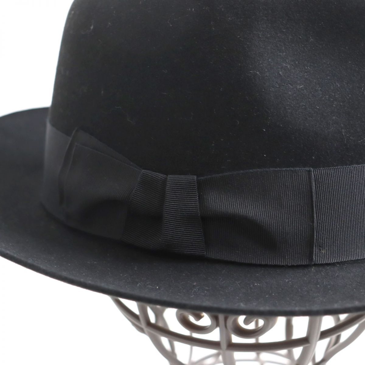 極美品◆HERMES エルメス ラパンフェルト レザー使い 中折れハット/帽子 ブラック 59 メンズ イタリア製 正規品