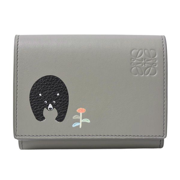 ロエベ 財布 レディース トライフォールド ウォレット クマ Suna Fujitaコラボ レザー グレー LOEWE