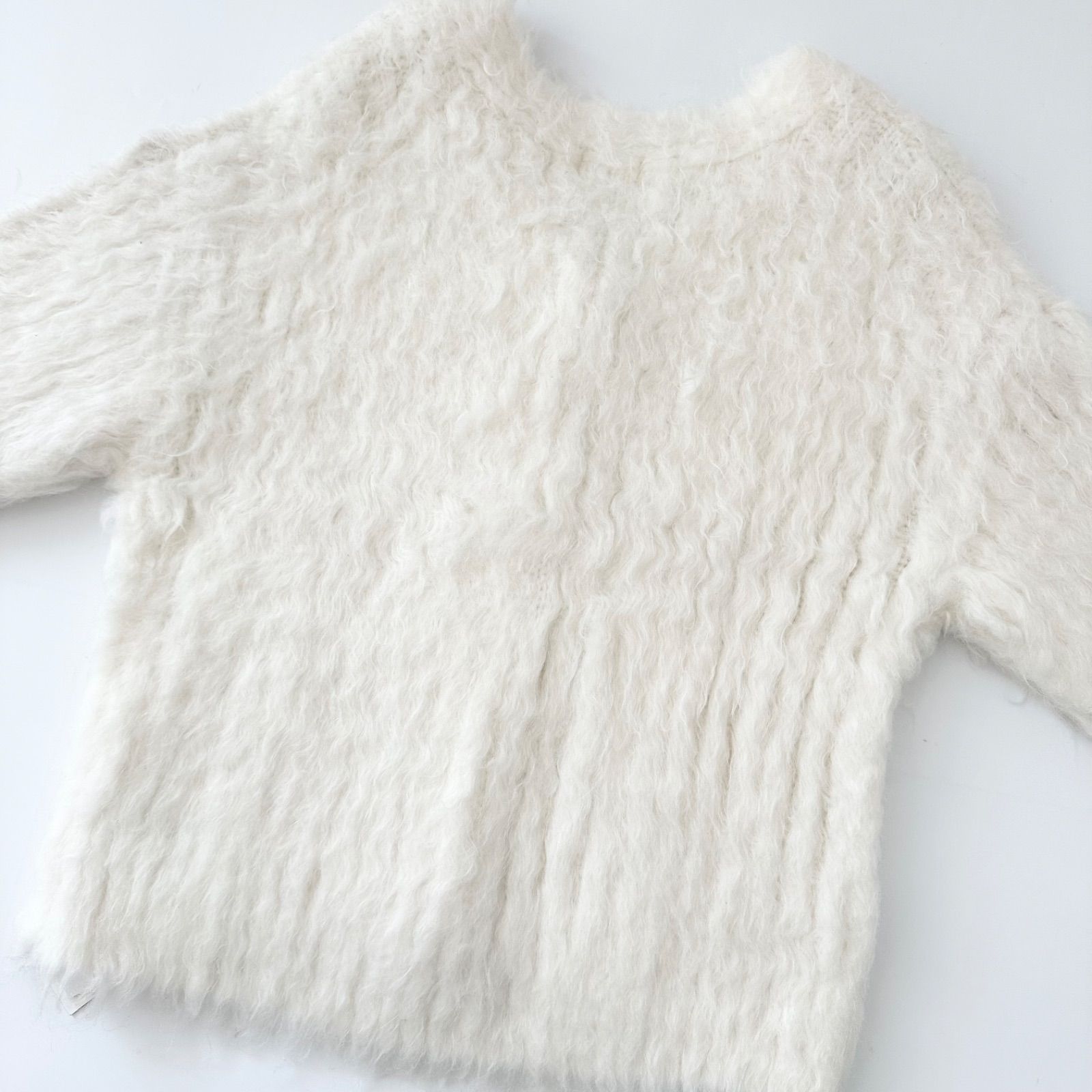 新品 フレイアイディー 24AW モヘアMIXシャギーカーディガン ホワイト