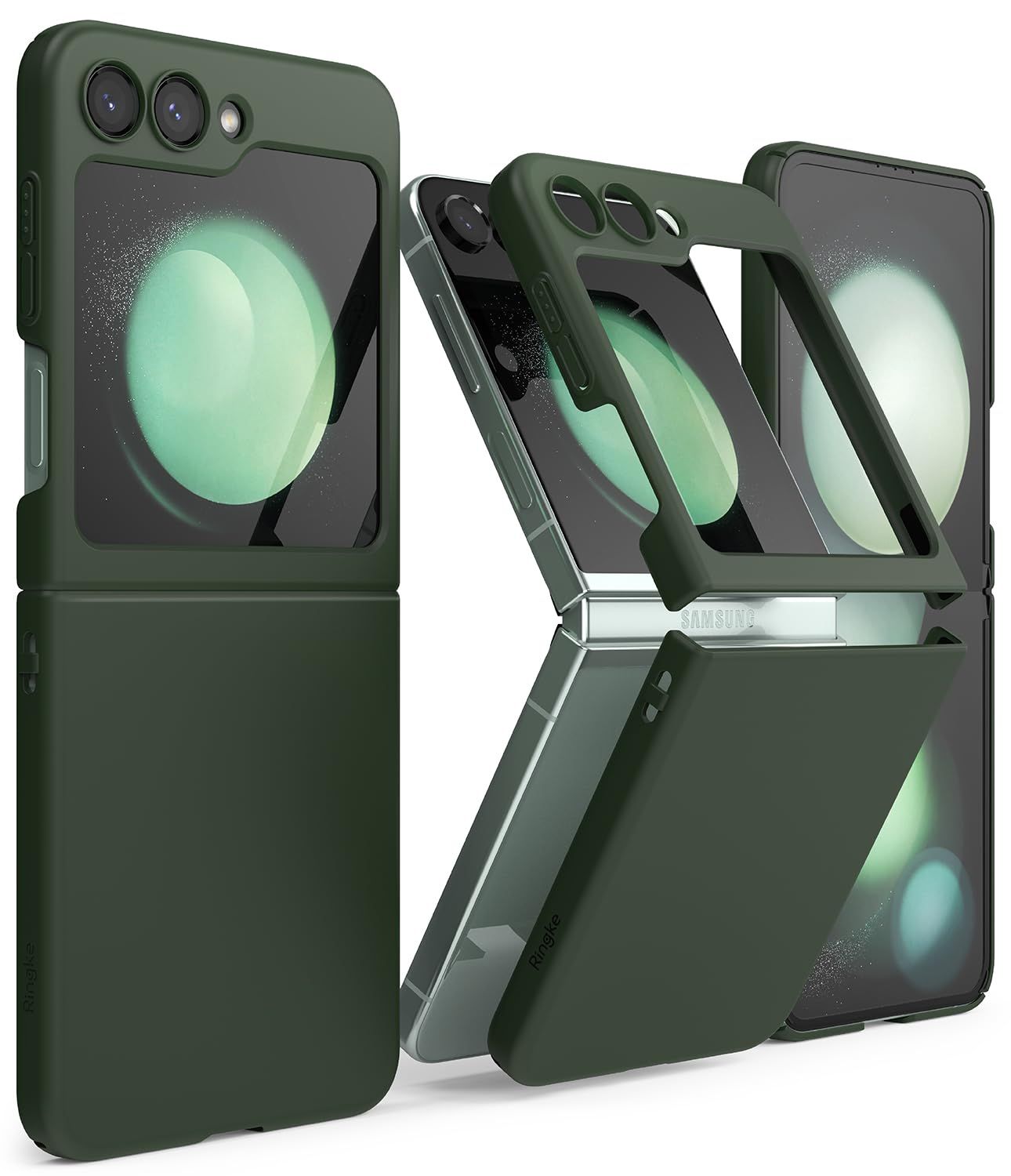【数量限定】スリム スマホケース 軽量 極薄 スマホカバー 薄型 耐衝撃 ギャラクシーZフリップ5 落下防止 超薄型 (アクセサリーホール付き) 黄ばみにくい PC - SLIM ケース Dark Flip5 Z Green 【Ringke