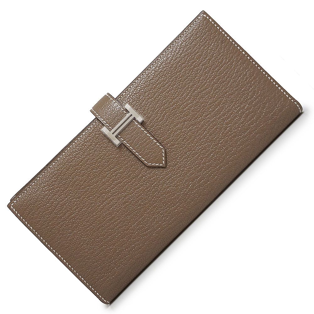 （新品・未使用品）エルメス HERMES ベアン スフレ 二つ折り長財布 シェブル シェーブルミゾール レザー エトゥープ エトープ グレージュ シルバー金具 U刻印 箱付 エルメス ベアン スフレ 二つ折り長財布 シェブル シェーブルミゾール