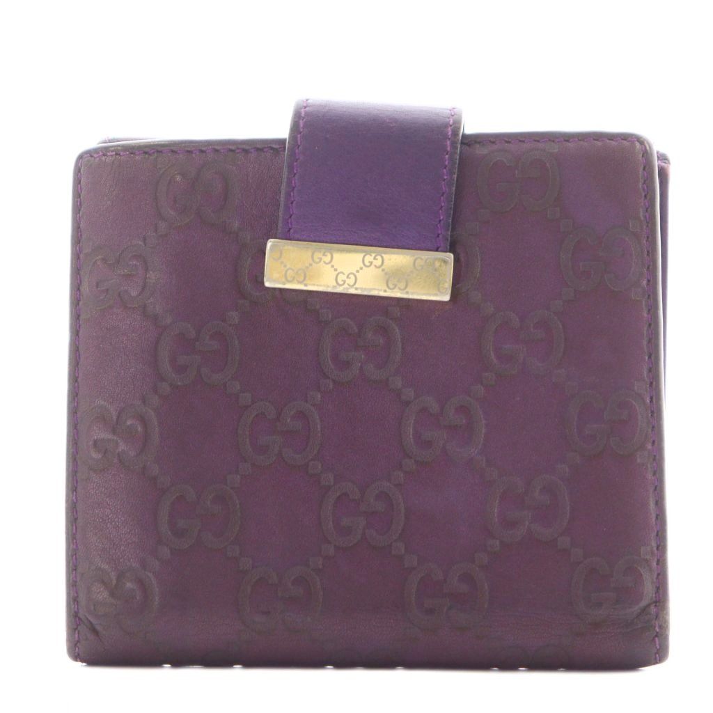 美品✨GUCCI 二つ折り シマ GG ダブルホック ラベンダー パープル 美品✨GUCCI 二つ折り シマ GG ダブルホック ラベンダー
