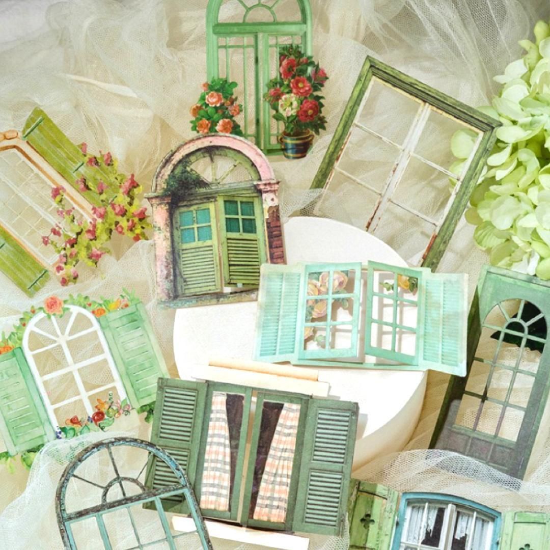 選べる6種】コラージュ 窓 枠 シール 素材 ジャンクジャーナル レトロ