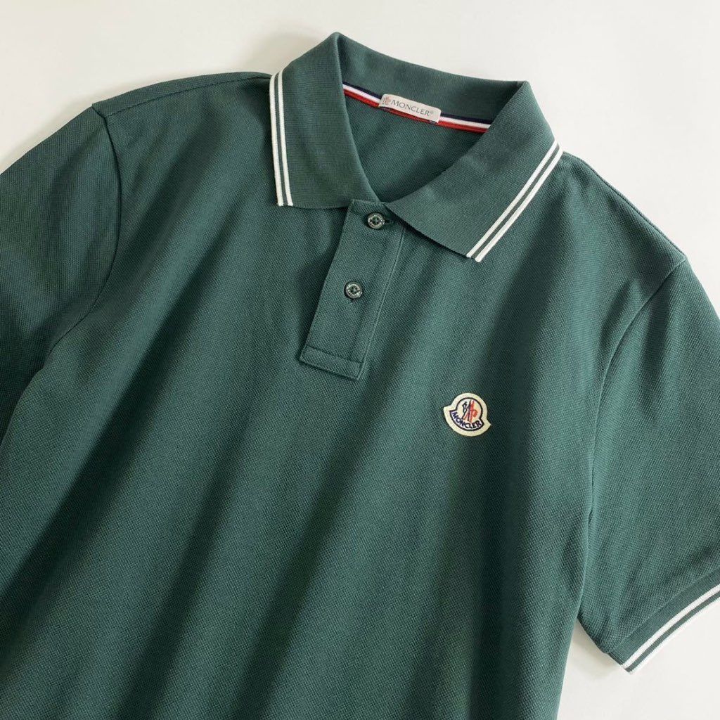 7e19-7 タグ付☆MONCLER モンクレール ロゴワッペンポロシャツ サイズS グリーン MAGLIA POLO MANICA C  マリアポロマニカ メンズ 半袖