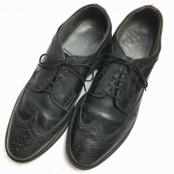 80s-90s? Vintage 9.5E 27.0-27.5 黒|BLACK ロングウイングチップ ビジネスシューズ メーカー名不明|men s 管NO.ZC-177<sale>