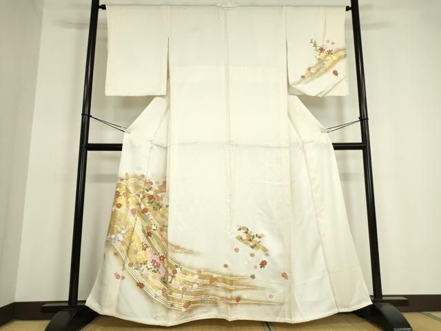 平和屋着物▽上質なお召 単衣 竜田川文 浅縹色 正絹 逸品DAAV5344az