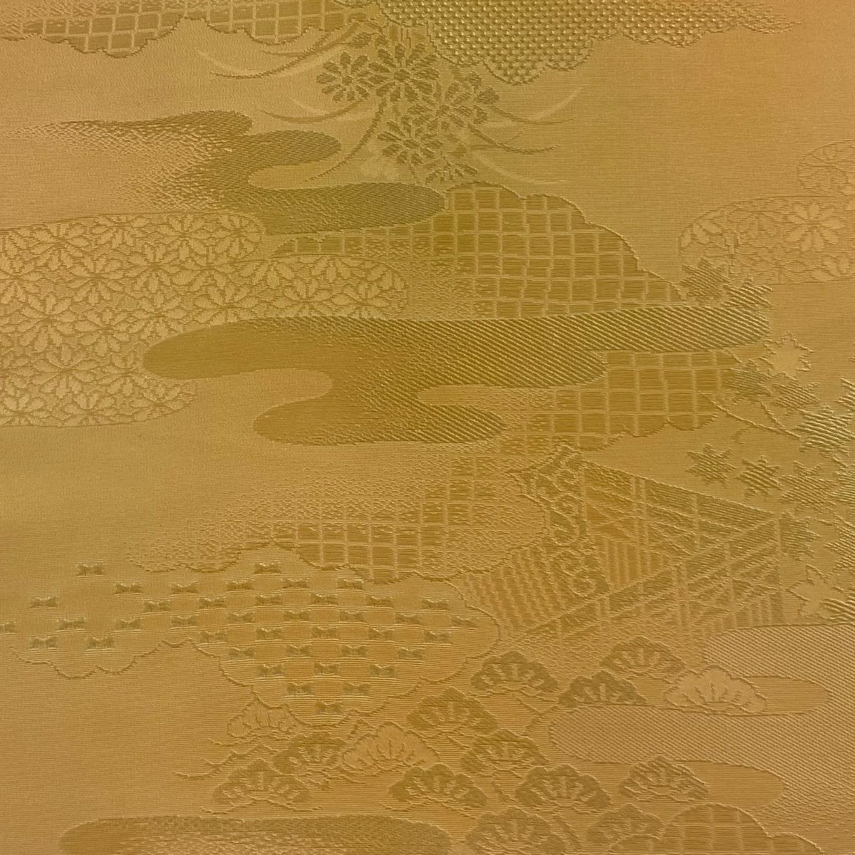 １００％正規品保証！ 反物 秀品 小紋 松 草花 ぼかし 山吹色 正絹