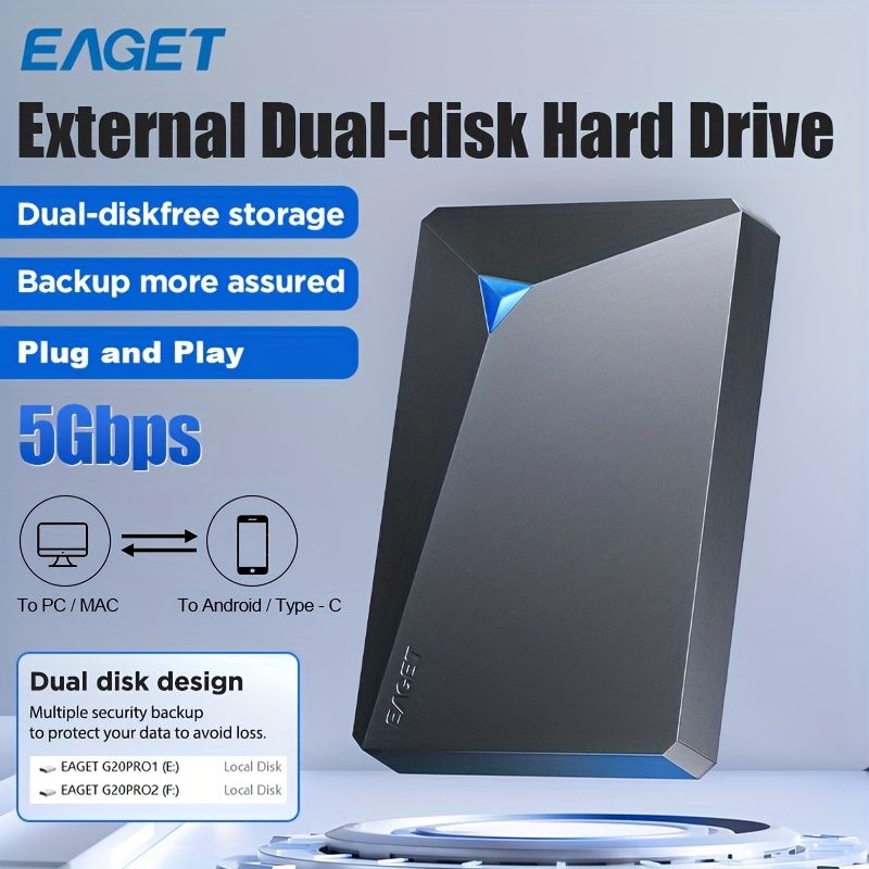 EAGET G20pro ポータブルハードドライブディスクHDD 容量1000GB 500GB 500GB 新しいデュアルディスク設計6.35cmメカニカルハードドライブ USB 3.0 HDD メカニカルハードドライブ