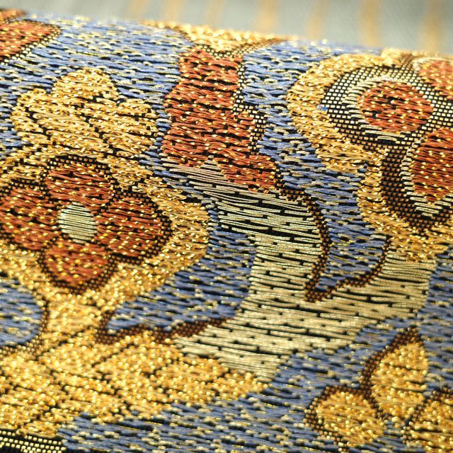 中古】すごい値！袋帯 正絹 京都 西陣 上質 金銀糸 銀箔糸 珀綾 黒地  