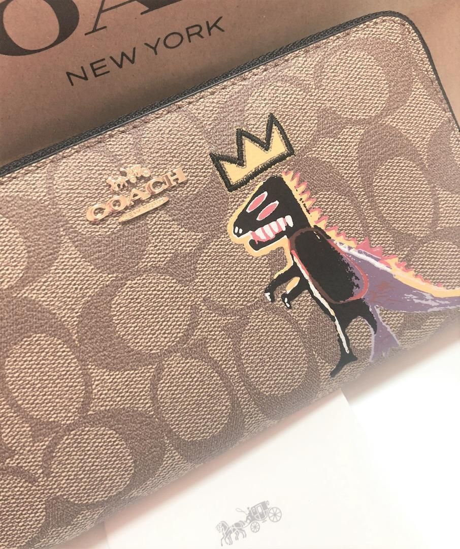 COACH 新品 ブラウン 恐竜 長財布 コーチ レディース 財布 茶色 073