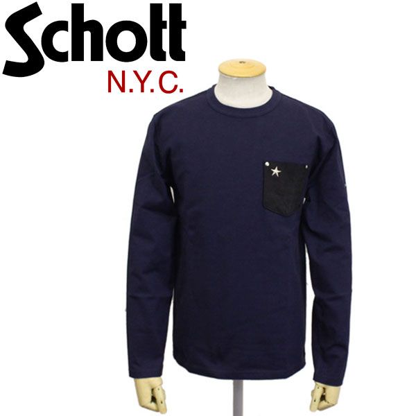 Schott (ショット) 3173078 LEATHER POCKET T-SHIRT ONE STAR レザーポケット ロングTシャツ ワンスター 全4色 87-NAVY S