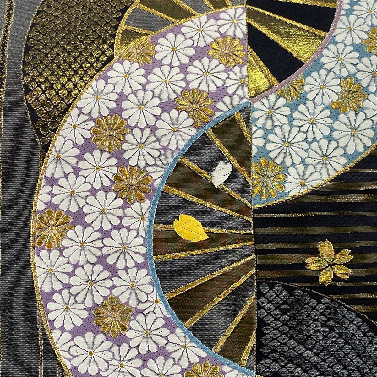 袋帯 秀品 献上御車菊花文 桜 唐織 金糸 黒灰 六通 正絹