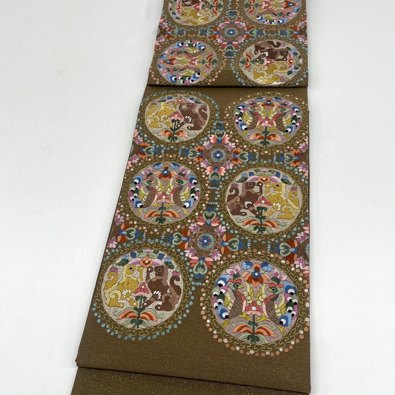 蘇州刺繍 袋帯 鳳凰 鳥 獅子 動物 正絹 お太鼓柄 D041 - メルカリ