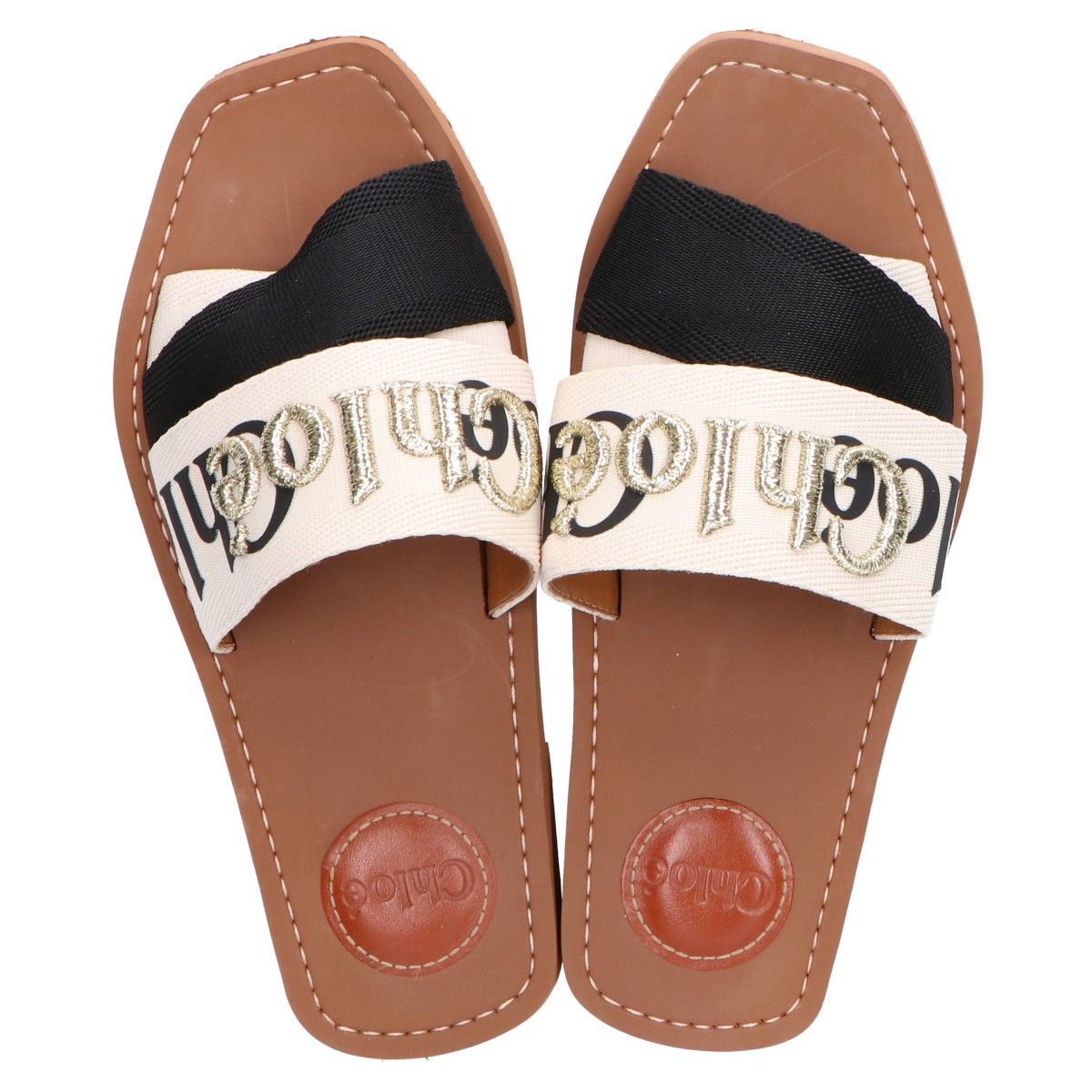 Chloé WOODY フラットサンダル36 Chloe (クロエ) Woody ロゴ入りフラットミュール Blushy Beige