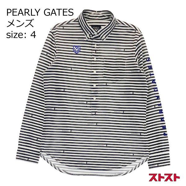 PEARLY GATES パーリーゲイツ 長袖ポロシャツ ボタンダウン 矢印 ボーダー柄 ネイビー系 4 [240101132489]#